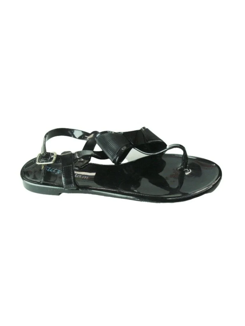 Glitzy Glam Womens Black Bow Jelly Sandals